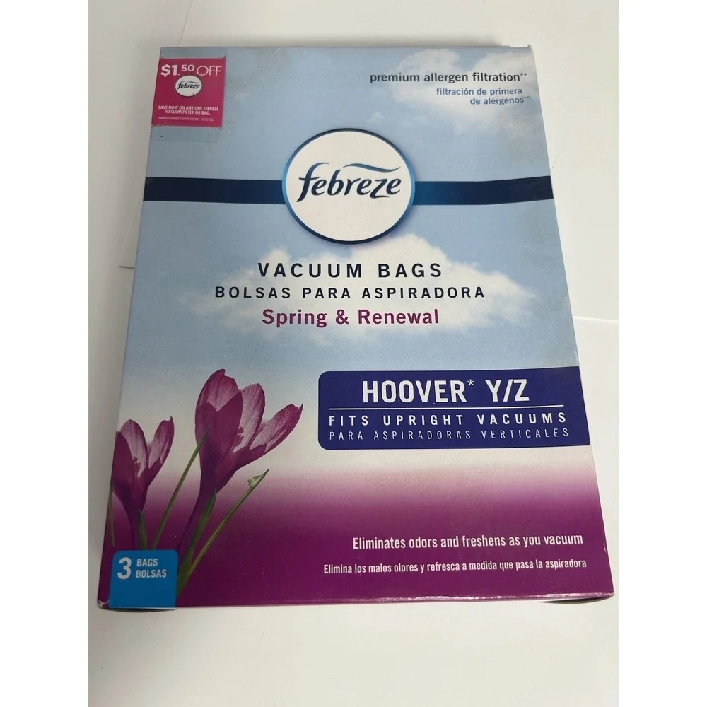 NEW Febreze‎ Vacuum Bags Premium Allergen Filtration 3 Pack Hoover Y/Z Upright